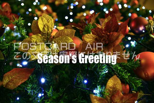 「Season 039 s Greeting」クリスマスツリーとオーナメントのある文字入りポストカード絵葉書ハガキはがき
