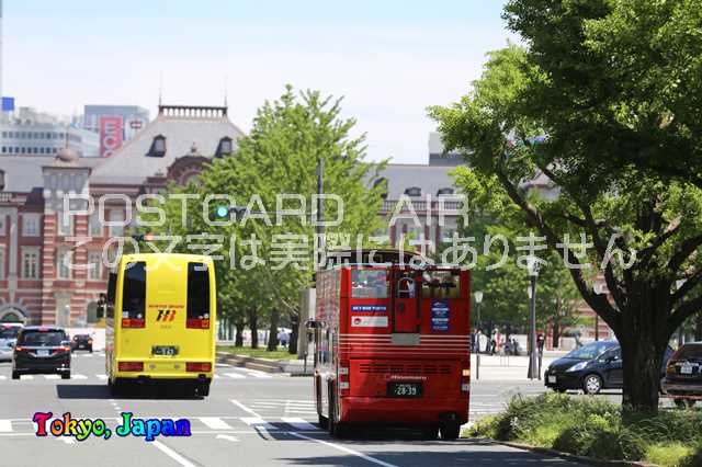 【日本の観光地ポストカード】「Tokyo, Japan」東京駅丸の内、はとバスの葉書はがき　photo by MIRO