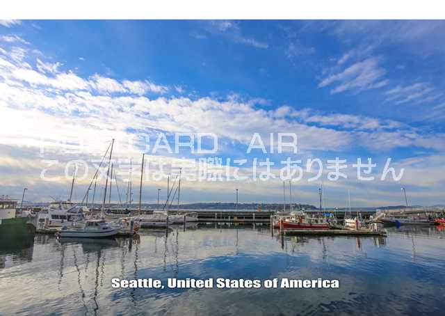 【アメリカの観光地ポストカード】「 Seattle, United States of America」シアトルの海辺ヨットのハガキ　photo by MIRO