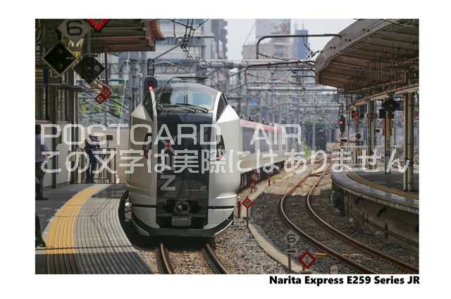 【鉄道のポストカード】「Narita Express E259 Series JR」成田エクスプレス品川駅到着の葉書　ハガキ　photo by MIRO