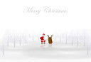 【クリスマスのポストカード】「Merry Christmas」サンタとトナカイの後ろ姿の葉書 はがきハガキ