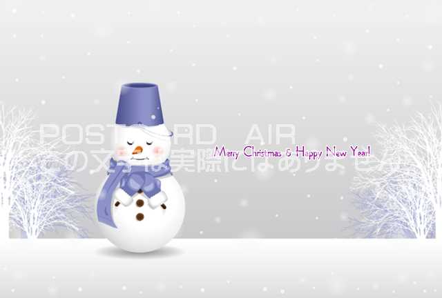 【季節の挨拶ポストカード】「Merry Christmas & Happy New Year 」 雪だるまのイラストの葉書はがきハガキ☆(3)