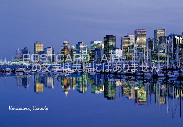 【カナダの観光地ポストカード】「Vancouver, Canada」ブリティッシュコロンビアバンクーバーダウンタウンの夜の葉書はがきハガキ☆