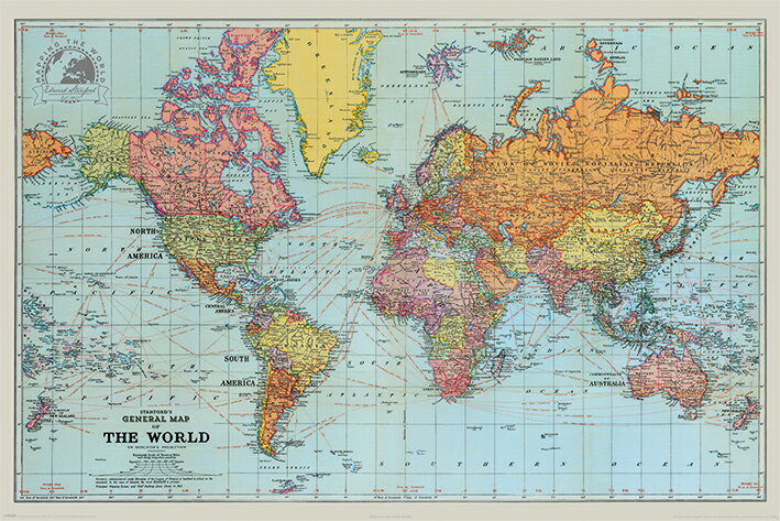 世界地図 ポスター Stanfords General Map Of The World (Colour) (180524)