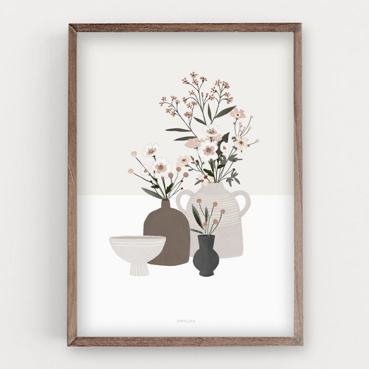 y50x70cmzMICUSH - POTTERY AND FLOWERS PRINT (light gray) (AP129) | A[gvg |X^[ Vv CeA  