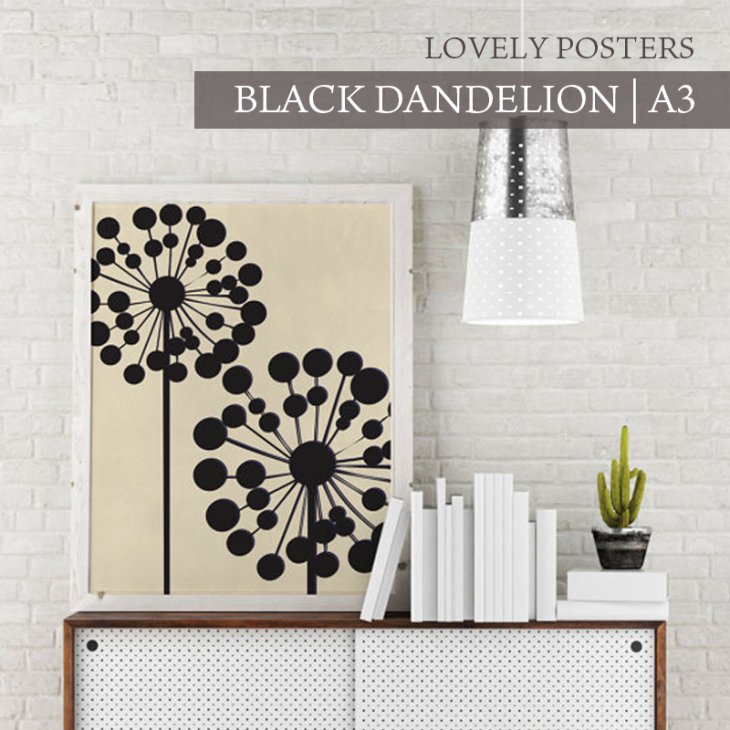 LOVELY POSTERS | BLACK DANDELION | A3 アートプリント ポスター インテリア 北欧 雑貨 北欧 おすすめ おしゃれ 人気 プレゼント ギフ..