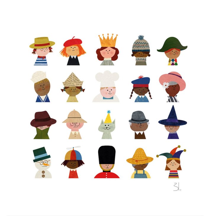 【42x42cm】BLANCA GOMEZ - VERY GOOD HATS アートプリント/ポスター 北欧 スペイン イラスト ブランカ..