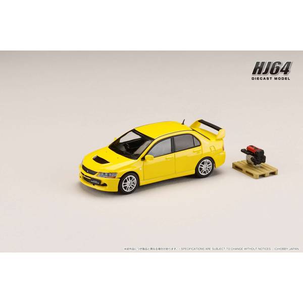 ホビージャパン 1/64 ミツビシ ランサーエボリューション9 GSR エンジンディスプレイモデル付き イエローソリッド 完成品ミニカー HJ645054Y
