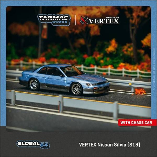 ターマックワークス 1/64 ニッサン VERTEX シルビア S13 ブルー/グレー 完成品ミニカー T64G-025-PU