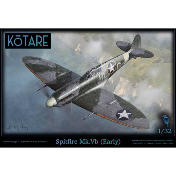 スピットファイアはイギリスのスーパーマリン社で開発された単発のレシプロ単座戦闘機です。1940年後半に登場したドイツ軍のBf 109Fは速度や上昇率、高々度での機動性ではスピットファイアに勝っており、その対抗策としてエンジンをマーリン45シリーズに換装し、補助翼を羽布張りから金属製に改めたMk.Vが開発されました。3,923機が生産された20mm機関砲2挺と7.7mm機銃4挺を搭載したMk.Vbは、Mk.Va・Mk.Vcと共にBf 109Fと高々度で激闘を繰り広げました。メーカー名：コータリモデルススケール：1/32形態：スケールモデルメーカー型番：KOT32006▼商品登録日：2026年01月08日