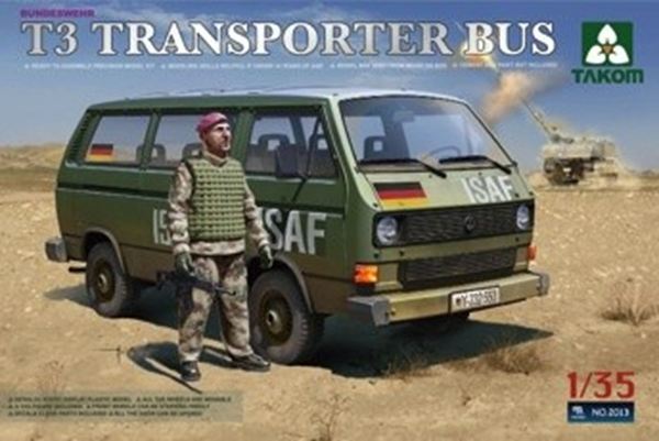 TAKOMから、有名な民間の車両を軍用化しているドイツ連邦軍のT3 トランスポーターの2種類が発売です！バスタイプには兵隊のフィギュア一体が付いてます。両キットとも全ホイール可動。デカールは複数種が付属します。全ドアは開閉選択式です。クリアーパーツ付きです。メーカー名：タコムスケール：1/35形態：スケールモデルメーカー型番：TKO2013▼商品登録日：2026年02月25日