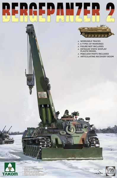 ベルゲパンツァー2はベルゲパンツァー1(M88A1)の後継として、旧西ドイツにおいてレオパルド1をベースに開発された戦車回収車です。1963年より開発が開始され1965年には試作車が完成、テストが行われた後1966にベルゲパンツァー2「スタンダード」が西ドイツ陸軍に引渡しが開始されました。この車両の車体右側には20tの重量物を吊り上げられる270°回転可能なクレーンを装備し、前面のドーザーブレードは排土の他にアンカーとして使用することも可能です。旧西ドイツ軍では444輌が配備されましたキット内容：・主要なハッチは開閉選択式・履帯は連結組立可動式・クレーンは可動式・クリアパーツ付・エッチングパーツ付・マーキング6種類付属※フィギュアは付属していませんメーカー名：タコムスケール：1/35形態：スケールモデルメーカー型番：TKO2122▼商品登録日：2026年02月25日