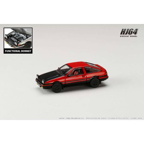 ホビージャパン 1/64 トヨタ スプリンター トレノ GT APEX AE86 JDM Style カーボンボンネット レッド/ブラック 完成品ミニカー HJ641052BRB