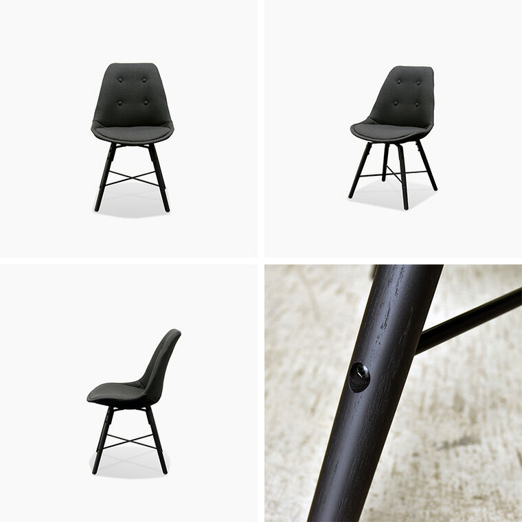 ダイニングチェア オフィスチェア パソコンチェア PCチェア イームズチェア シェルチェア 49cm幅 座面高44cm おしゃれ 北欧 モダン アンティーク カフェ風 木製脚 無垢材 ビーチ材 テレワーク 在宅勤務 ブラック 黒 グレー フォル チェア (BK/GY)