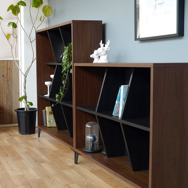 シェルフ キャビネット ラック 2段 木製 幅120cm おしゃれ スリム 北欧 モダン シンプル 完成品 男前 日本製 オープンラック 壁面 収納 リビング収納 ディスプレイ スチール脚 ブラウン ブラック 黒 ルンバ対応 一人暮らし KJ120 [2]