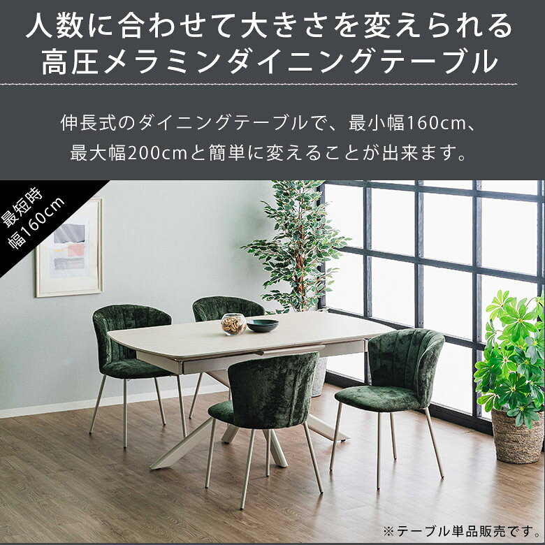 ダイニングテーブル 伸長式 メラミン 伸縮式 北欧 おしゃれ モダン シンプル 拡張テーブル 幅160 幅200 韓国 耐熱 耐傷 食卓 4人用 6人用 スタイリッシュ 伸長式テーブル 高級感 食卓テーブル エクステンション 折り畳み 石目調 ルスティコ [2]