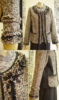 【日本製洗える】じゅうぶん単品使いもできるからコーデも広がる!レディースアンサンブル式服女性用ジャケットスカートかわいい大きいサイズパーティお受験入学式卒業式【ベルパーチ】お花ツイード&ストレッチデニムアンサンブル