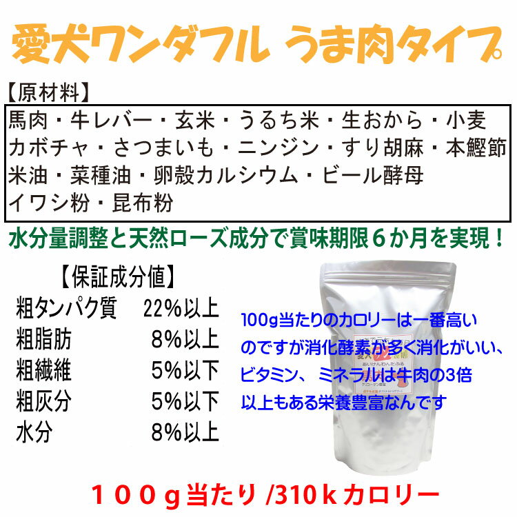 送料無料 国産 無添加 自然食 健康 こだわり食材 ドッグフード 【 愛犬ワンダフル 】 鹿肉 馬肉 ハーフ＆ハーフ ミックスタイプ 2.7kg ( 900g 3個 ) 普通粒 小粒 全犬種対応 ドライフード 低カロリー 高たんぱく 低脂肪 ダイエット 涙やけ高齢犬 体臭 3