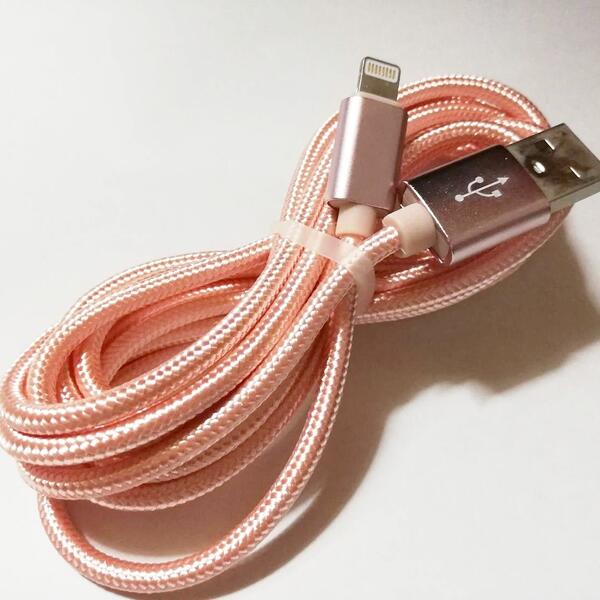 iPhone　充電　ケーブル アイフォン　2m　データ転送　USB　ローズゴールド