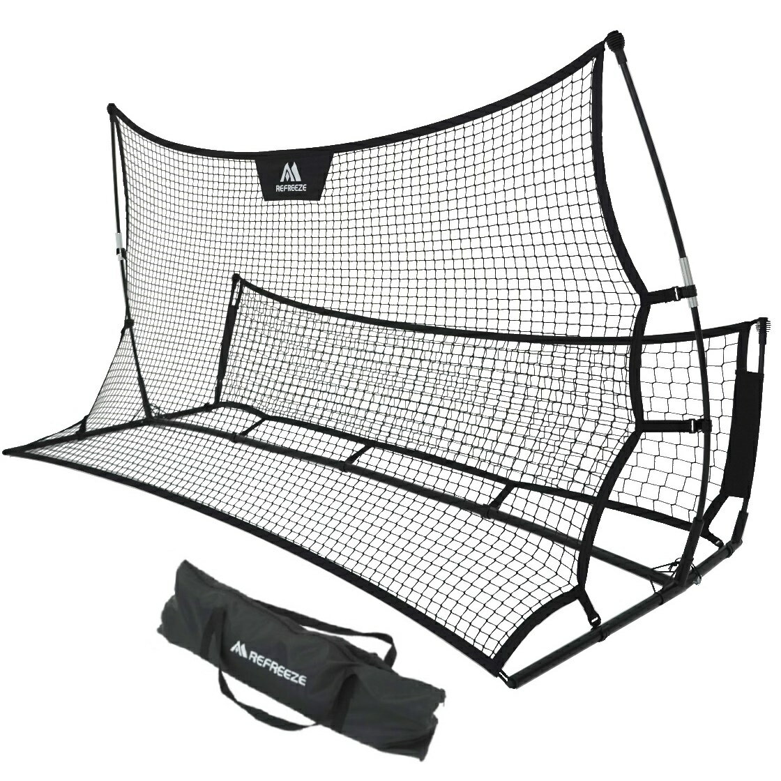 REFREEZE(リフリーズ) ポータブル 両面 リバウンドネット ブラックネット 収納バッグ付き 室内 屋外兼用 リバウンダー サッカー フットサル 練習 トレーニング通販セール サッカー 用品 セール
