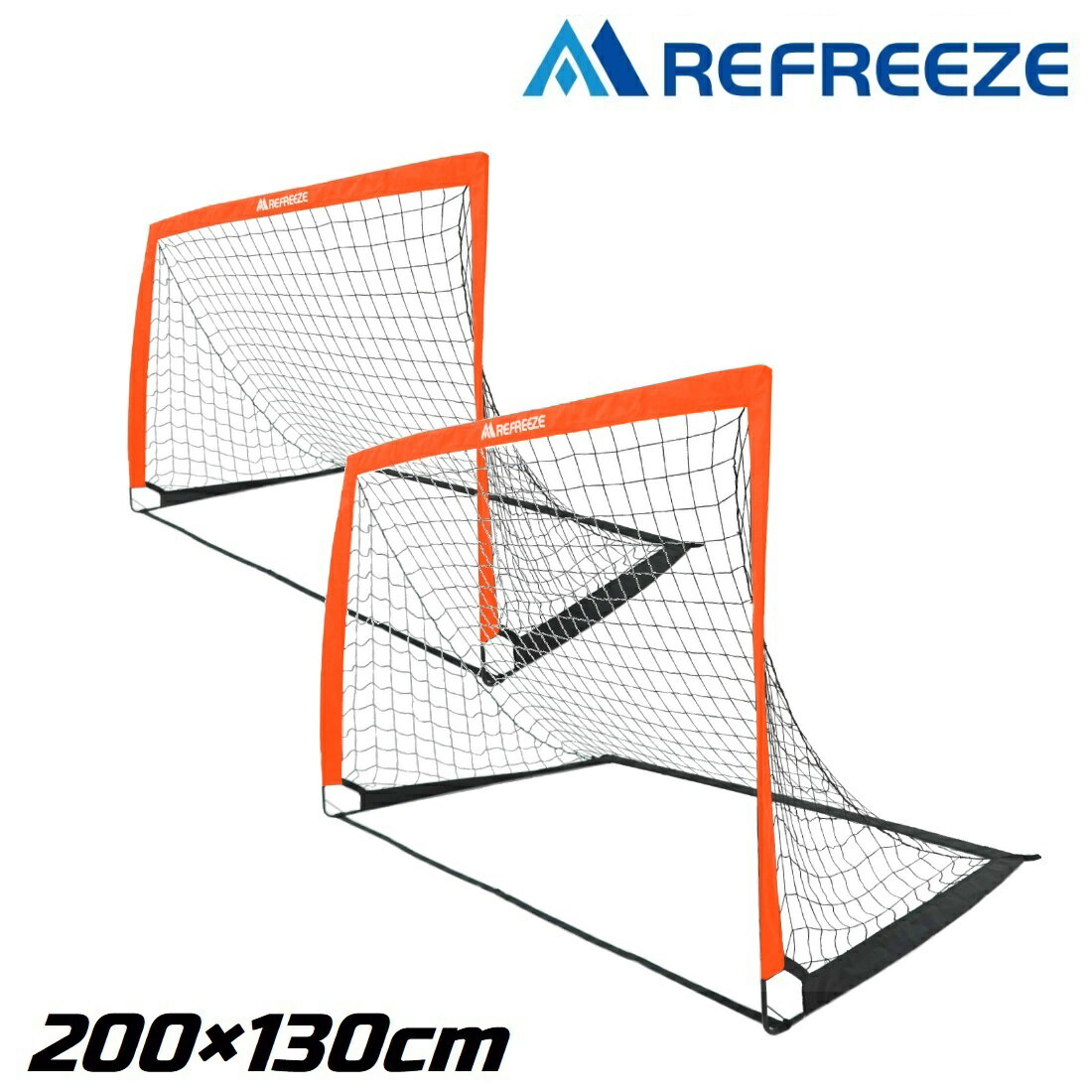 REFREEZE(リフリーズ) 200×130cm 折りたたみ サッカーゴール オレンジ 2個セット 収納バッグ付き ポータブル フットサルゴール