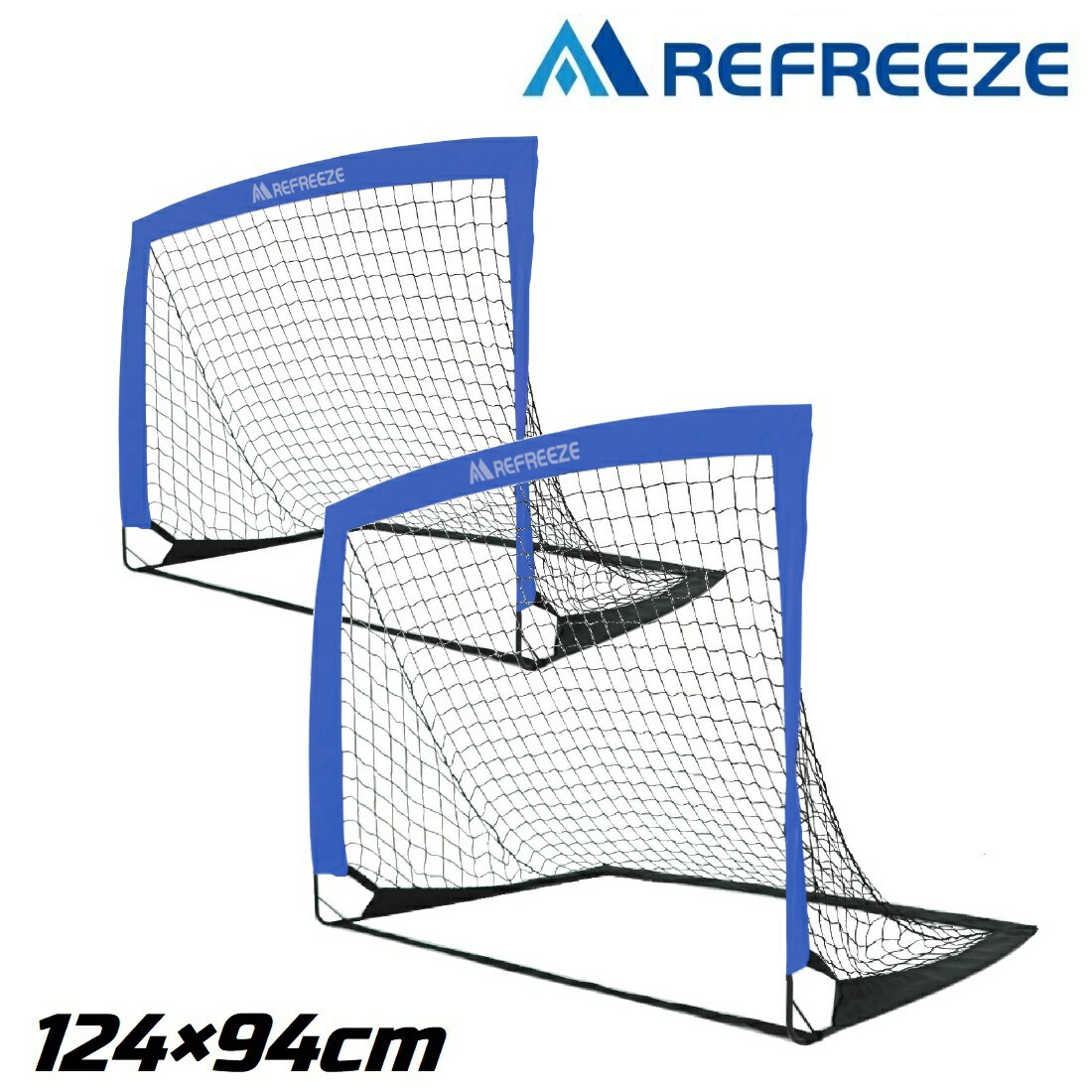 REFREEZE(リフリーズ) 124×94cm 折りたたみ サッカーゴール ブルー 2個セット 収納バッグ付き 室内 屋外兼用 ポータブル ポップアップ サッカーゴール 折りたたみ ゴール 子供 サッカー フットサル