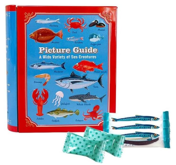 エウレカ 魚ピクチャーガイド缶×1個 魚図鑑のデザインのブック缶 魚チョコ バレンタイン チョコ ギフト