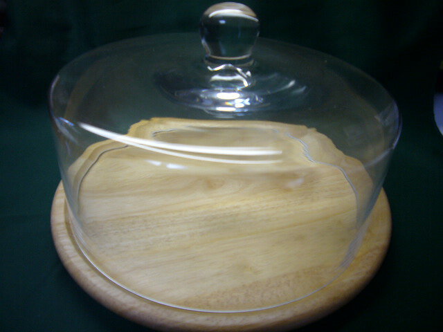 軽量ウッドトレイケーキドーム25cm　白木トレイ(ガラス製　ケーキカバー　トレイ付き　パンケース　ディスプレイ）