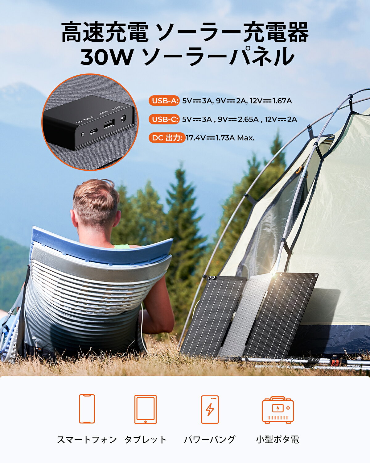 【20％クーポンで5584円】BigBlue 30W ソーラーパネル 3ポートDC/QC3.0/PD24W 急速充電 小型 ソーラー充電器 ソーラーチャージャー 折りたたみ式 単結晶 高変換効率 超薄型 軽量 防水 防災グッズ 停電対策 アウトドア iPhone Android対応 Solarpowa30 powafree-store-10000003 PF_Energyストア サンプル画像3