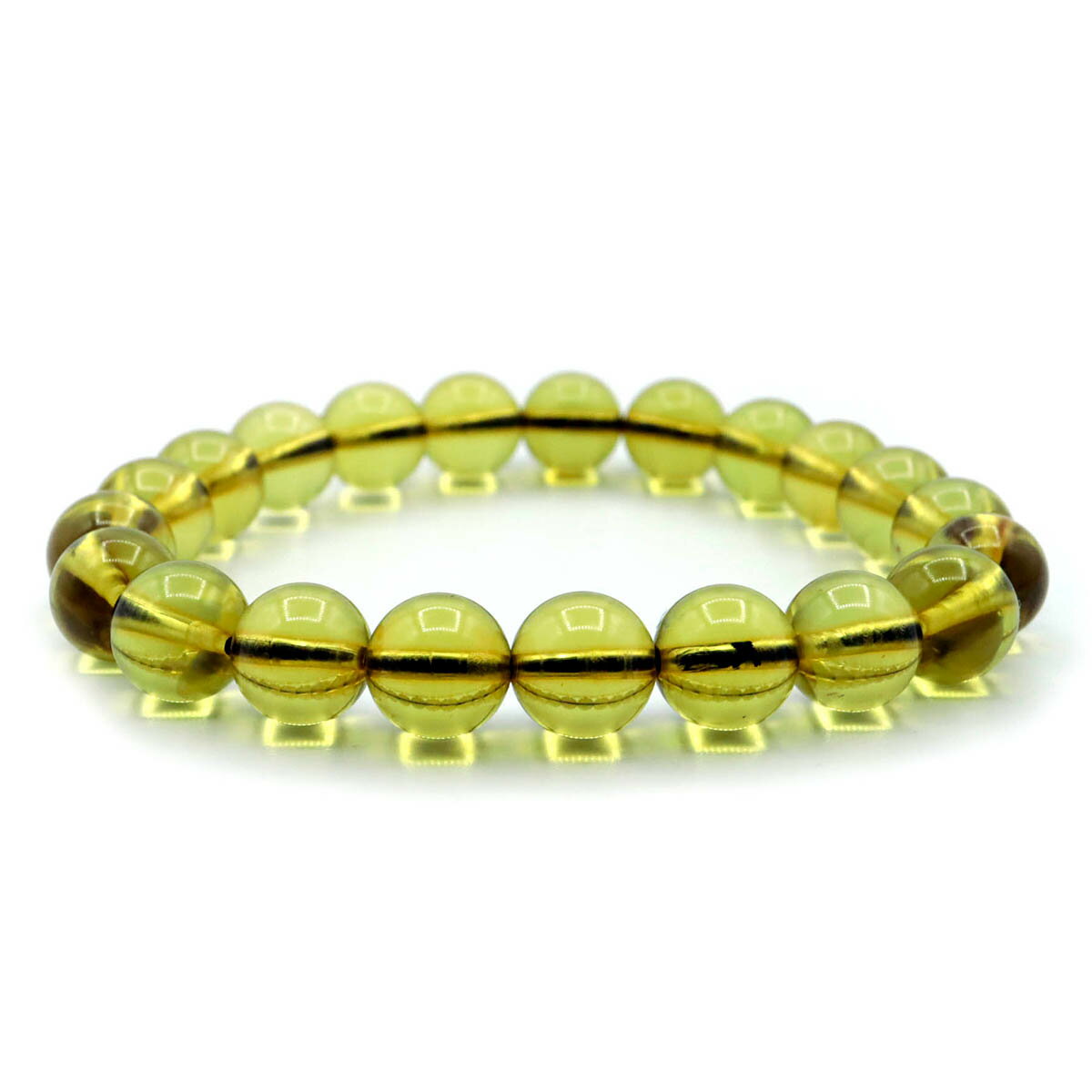 グリーンアンバー 10mm ブレスレット リトアニア琥珀 簡易紙箱付き 蛍光鉱物 天然ソリッドアンバー