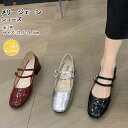 メリージェーン パンプス 太めヒール シルバーシューズ スクエアトゥ ストラップ ストラップシューズ おしゃれ 可愛い カジュアル 歩きやすい 黒 シルバー