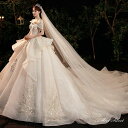 ウェディングドレス ロングドレス プリンセスラインドレス オフショルダー 二次会 結婚式 前撮り 花嫁 ウエディングドレス チュール トレーン ブライダル