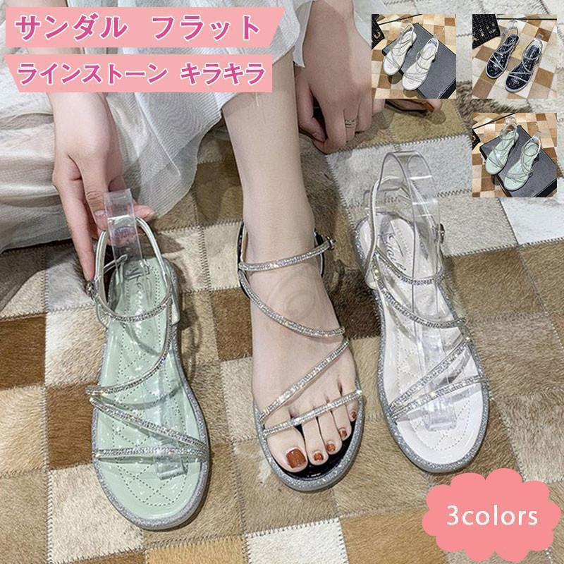 其它 - サンダル レディース サマーサンダル フラット ラインストーン キラキラ 美脚 柔らかい 歩きやすい 履きやすい 21年夏新作 きれいめ おしゃれ