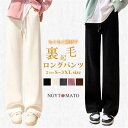 ロングパンツ 裏起毛 ワイドパンツ レディース 冬 ロング丈 ボトムス 楽ちん おしゃれ 美脚 裏ボア ゴムウェスト 暖かい 防寒着 ポケット付き リブ生地