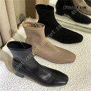 ショートブーツ レディース 本革 歩きやすい ブーツ ストレッチブーツ スクエアトゥ ストレッチ ぺたんこ ローヒール 黒 ブラック 痛くない 履きやすい