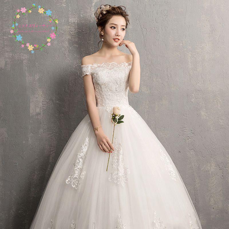 パワフル55ショップのウェディングドレス 花嫁 二次会 プリンセスラインドレス ウエディングドレス 結婚式 ロングドレス クラシック チャペル挙式 披露宴 ブライダル オフショルダー老人の日｜アングル2