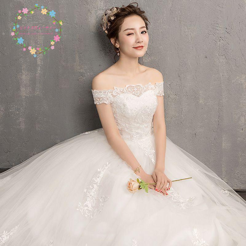パワフル55ショップのウェディングドレス 花嫁 二次会 プリンセスラインドレス ウエディングドレス 結婚式 ロングドレス クラシック チャペル挙式 披露宴 ブライダル オフショルダー老人の日｜アングル3