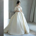 ウェディングドレス ウエディングドレス ロングドレス 二次会 結婚式 前撮り ブライダル 花嫁 オフショルダー リボン サテン 編み上げ プリンセスドレス