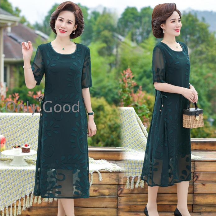 パーティードレス ドレス ワンピース 30代 40代 50代 結婚式 同窓会 お呼ばれ 袖あり 親族 レディース 服装 ミモレ丈 女性 大きいサイズ　dr-029