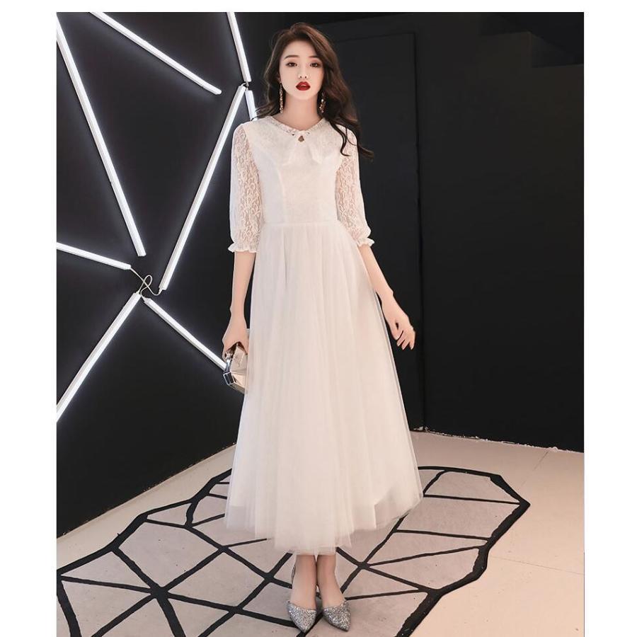 ウエディングドレス Aラインワンピ 袖あり パーティードレス ミモレドレス 20代 30代40代 お呼ばれ 二次会 披露宴 卒業式 成人式 謝恩会 2023