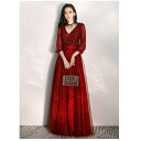 ロングドレス パーティードレス 結婚式 10代 20代 30代40代 袖ありワンピースドレス レディース 大人 上品 お呼ばれ 食事会 二次会 披露宴 卒業式 成人式