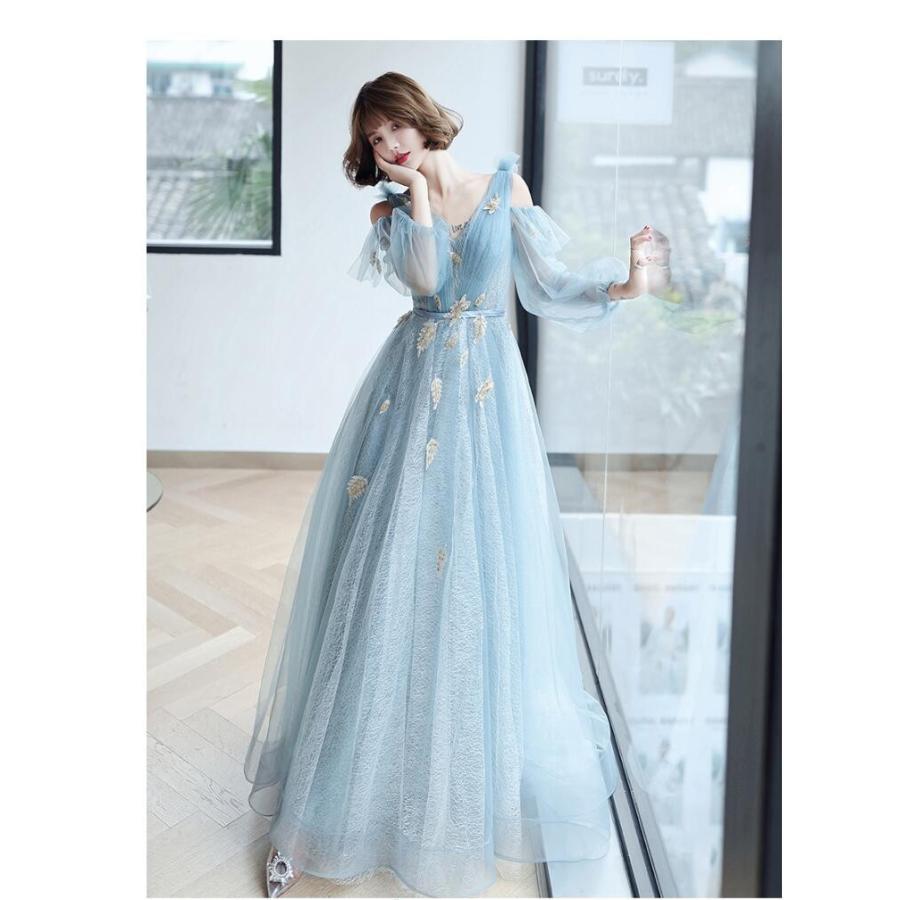 ウエディングドレス 袖ありワンピ ロングドレス パーティードレス 結婚式 10代 20代 30代40代 上品 お呼ばれ 食事会 二次会 披露宴 卒業式 成人式
