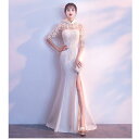 立ち襟 袖あり ロングドレス ウエディングドレス パーティードレス 結婚式ワンピース マーメイドドレス お呼ばれ 食事会 二次会 披露宴 卒業式 成人式