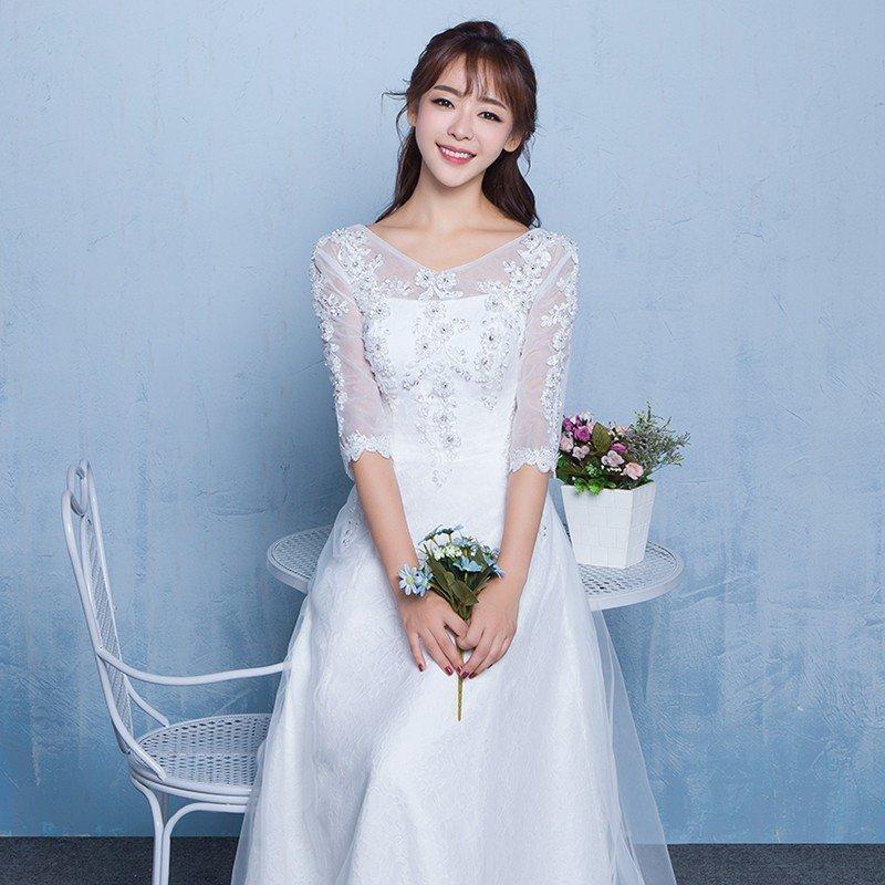 ウエディングドレス ウェディングドレス aライン 白 安い 袖あり 上品 花嫁 結婚式 パーティードレス 二次会 ブライダル ロングドレス イブニングドレス