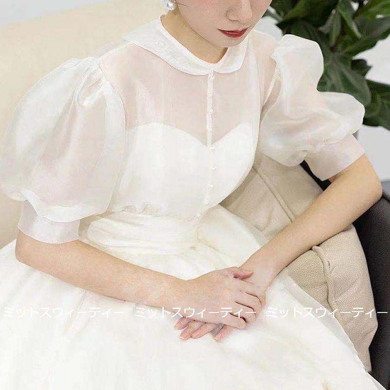 ウェディングドレス 二次会 前撮り 海外挙式 花嫁 フォト リゾートドレス サテン パフスリーブ 結婚式 ブライダル パーティードレス ワンピース 大きいサイズ