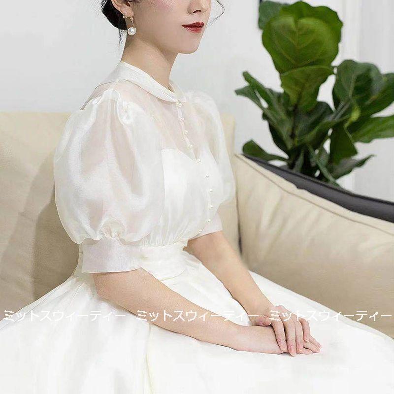 ウェディングドレス 二次会 前撮り 海外挙式 花嫁 フォト リゾートドレス サテン パフスリーブ 結婚式 ブライダル パーティードレス ワンピース 大きいサイズ