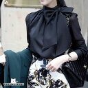 ボウタイ リボン ブラウス 長袖 シフォン ハイネック シアー トップス レディース 大きいサイズ 黒 お呼ばれ 上品 エレガント オフィス 通勤服