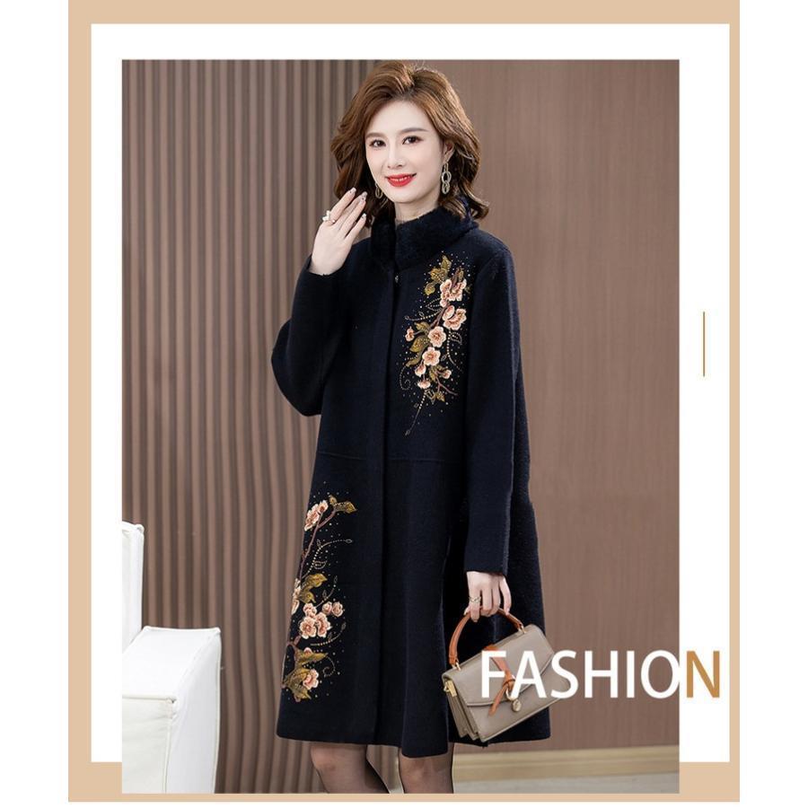 2点セット カシミヤ コート レディース ハイエンド エレガント マダム用 秋冬 ウールコート 体型カバー 花柄 50代 結婚式 二次会 秋 冬