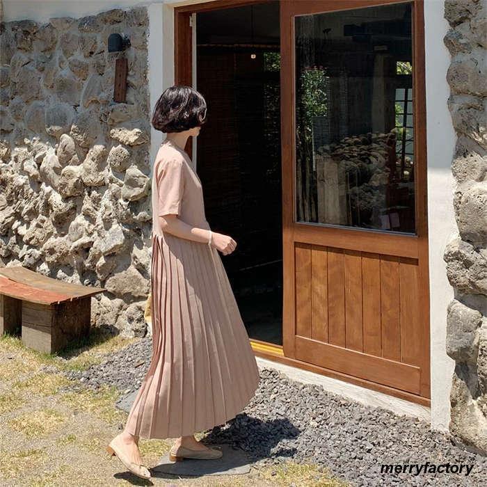 Short Sleeves - ワンピース レディース 夏 きれいめ 半袖 シフォン ロング ゆったり ママ フォーマル お宮参り 大きいサイズ プリーツ ワンピ ロングワンピ
