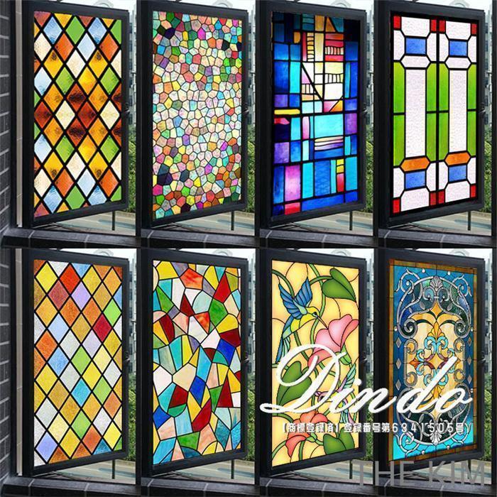 ガラスフィルム 窓用 断熱シート レトロ柄 目隠しシート 窓用 ステンドグラス 接着剤 uvカット 3D効果